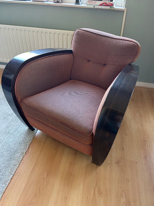 Zarah-Club-Sessel. | Sitzbank mit Hocker/Fußhocker – fauteuils, Textile, Wood