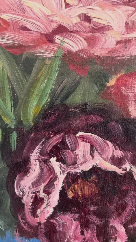 Image 1 of Vintage original floral oil painting, Signed flower art