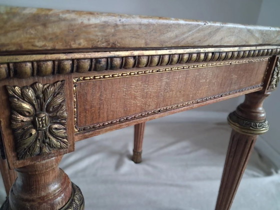 Image 1 of Antieke bijzettafel in Louis XVI-stijl met blad van brokaatmarmer – Vintage vergulde bijzettafel
