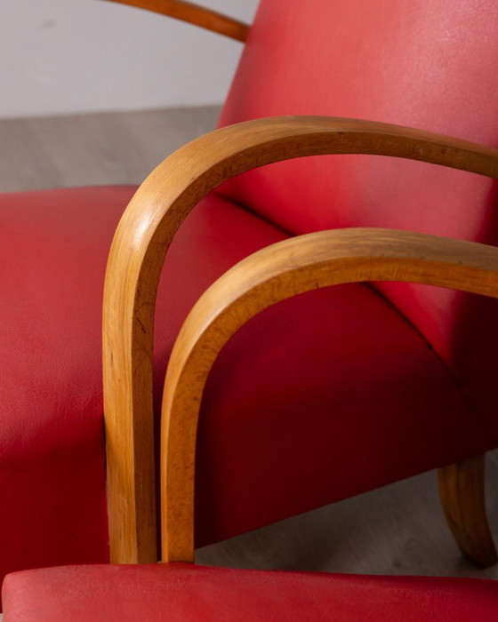 Image 1 of Coppia di poltrone vintage anni '50 in pelle rossa, design italiano.