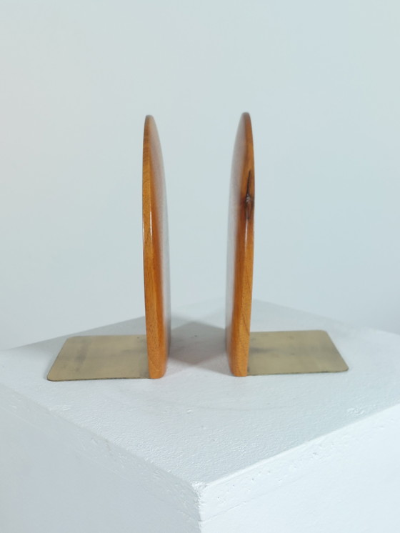 Image 1 of 2 x Vintage Mid - Century bookend brass wood