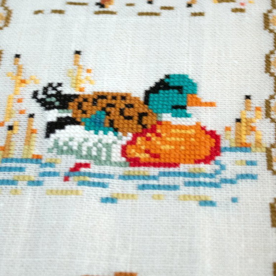 Image 1 of Vintage Bell Pull Embroidery with Autumn Hunting Theme