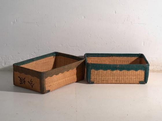 Antique Japanese bamboo baskets with calligraphy – Japan, circa 1930. Set of two – Decorative Objects, Wood (photo 13 of 40)