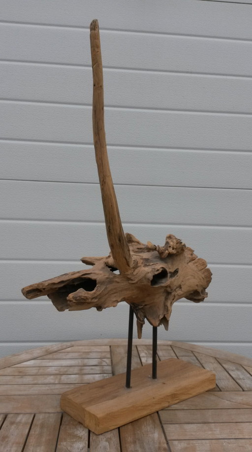 Schedel Eenhoorn op sokkel (wortelhout) 62 cm hoog