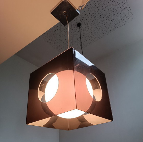 Image 1 of Lampe suspendue design plexiglas fumé 1990s