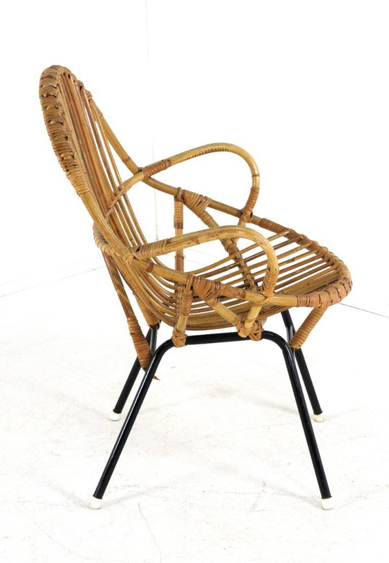 Image 1 of Set of 3 rattan armchairs + vintage rattan coffee table, Rohe, Noordwolde