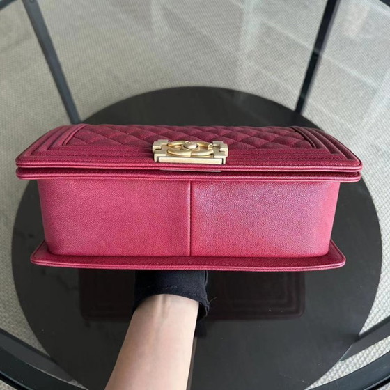 Image 1 of Chanel Boy Medium - Caviar 25CM Quilted Dark Red Golden Hardware Series 26