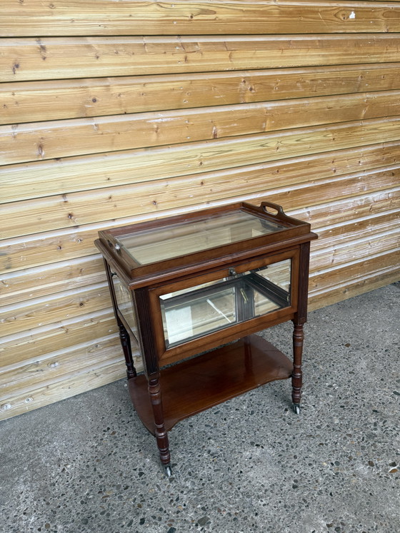 Image 1 of Vintage theekastje met geslepen glas
