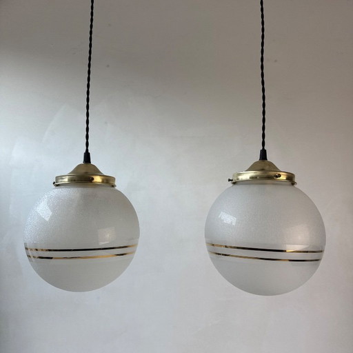 PAIRE D’ANCIENNES SUSPENSIONS VERRE GRANITE XL VINTAGE