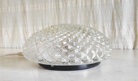 Image 1 of Diamond-point glass ceiling or wall light - mid-20th century