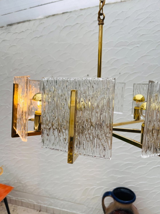 Image 1 of Vintage messing ijsglas kroonluchter