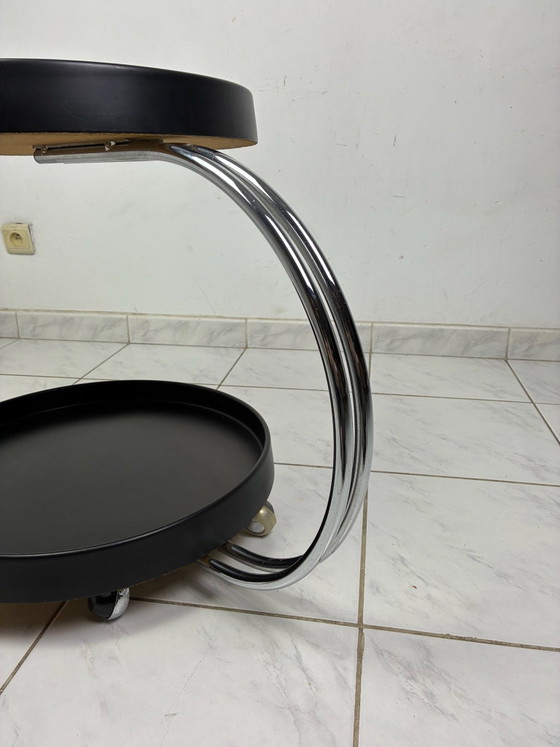 Vintage round trolley side table, Bar carts, Chrome, Plastic, Black (photo 2 of 15)