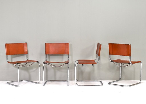 4X Mart Stam S33 Chairs by FASEM in Chrome and Saddle Leather, Italy – 1970’s