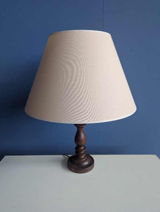 Image 1 of Vintage wooden table lamp / soft pink shade