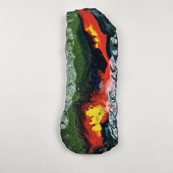 Image 1 of Vintage West-Duitse Fat Lava Muurplaquette Gemaakt Door Vulkan Keramik / Ostara Fliesen. Kleuren: Rood, Geel, Blauw en Groen.