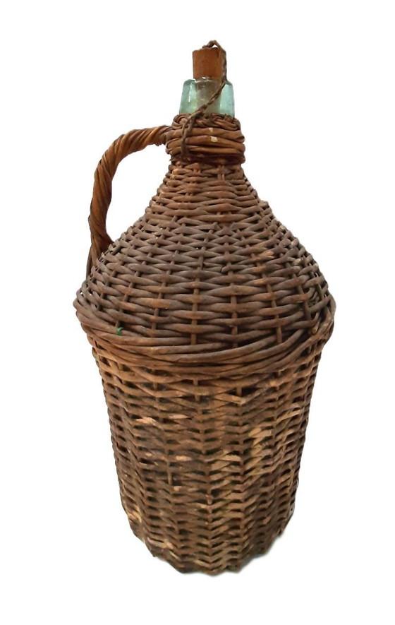 Image 1 of Dame-jeanne ancienne en osier, H 38 cm P 20 cm