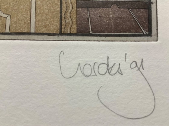 Image 1 of Colored etching in a beautiful frame. Hear, see, and be silent.