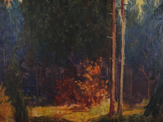 Image 1 of Tableau "La forêt d'automne", design scandinave, années 1960