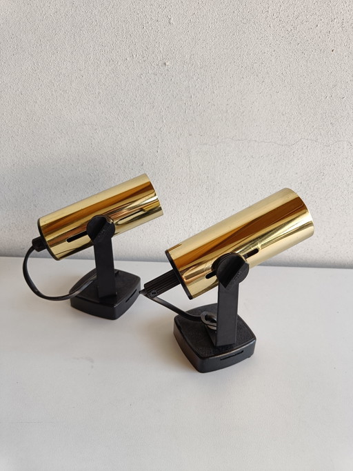 Paire de projecteurs réglables Targetti, finition dorée, Italie, années 1980