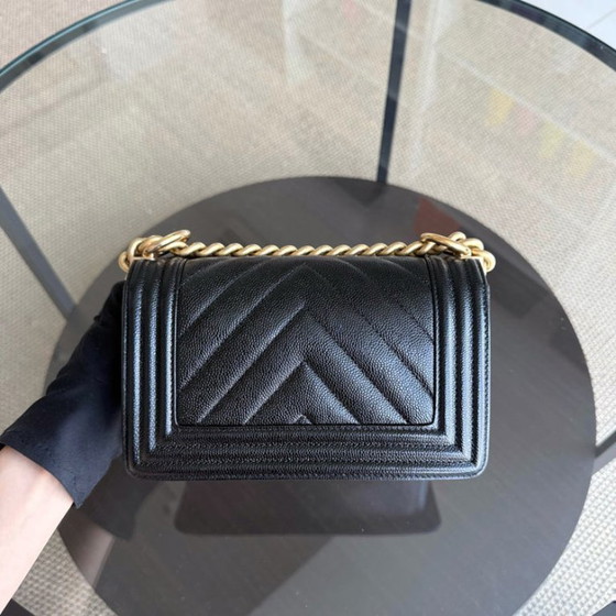 Image 1 of Chanel Boy Small - Caviar 20CM Chevron Black Gold Hardware Series 24