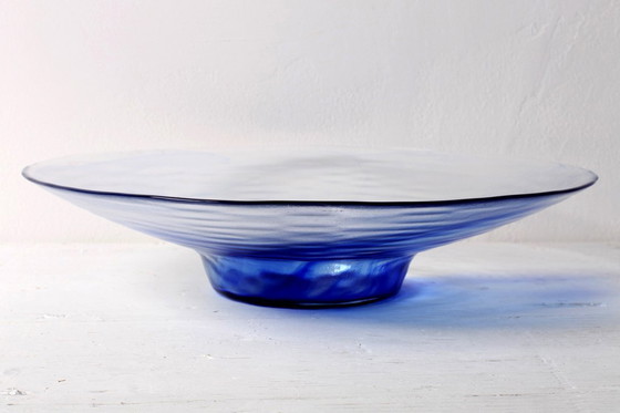 Image 1 of Vintage Bormioli Rocco Glass Bowl / Blue Swirl Mid-Century Platter