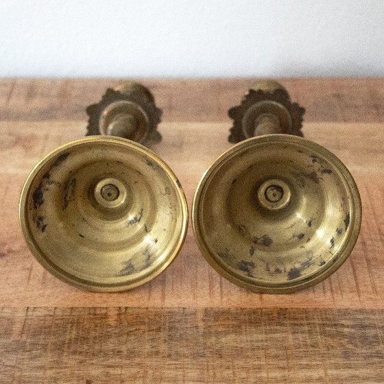 Antique French Brass Candlesticks, Late 19th Century – Candle holders (photo 6 of 8)