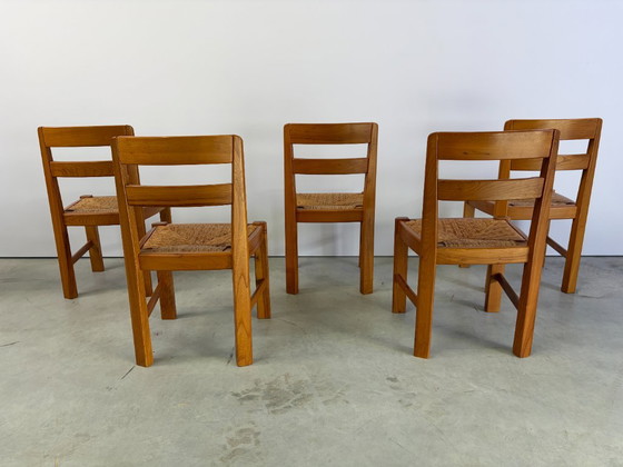 Vintage Brutalistische Eetkamerstoelen van Eiken en Rotan, Jaren 60 – Wood, Wicker (photo 4 of 9)