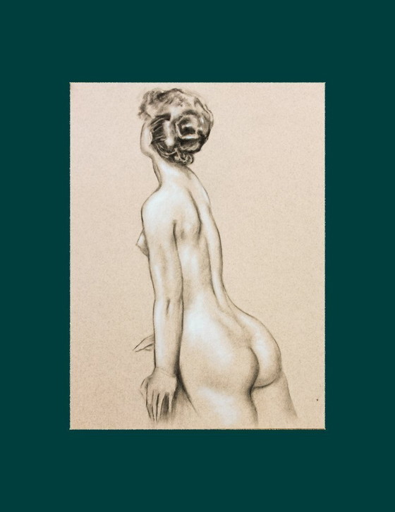 Image 1 of Hand-painted pastel drawing of a female nude. Pastel drawing. Pastel nude. Nude painting. Nude drawing.