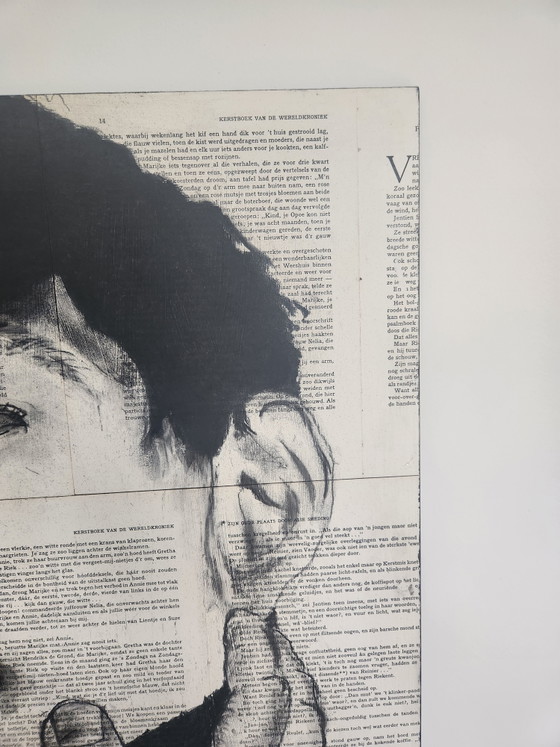 Image 1 of Unique Mixed Media Portrait on Antique Newspaper – 90x60 cm