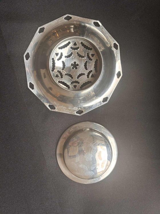 Image 1 of Plat à beurre Art déco en acier inoxydable : vaisselle française Coquillor