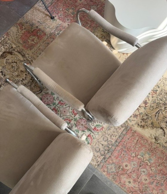 2 x Vintage Gelderland, Alcantara Taupe – Fauteuils, Textile, Chrome (photo 5 of 5)