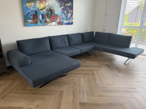 Goossens Ecksofa blau Stoff verstellbar
