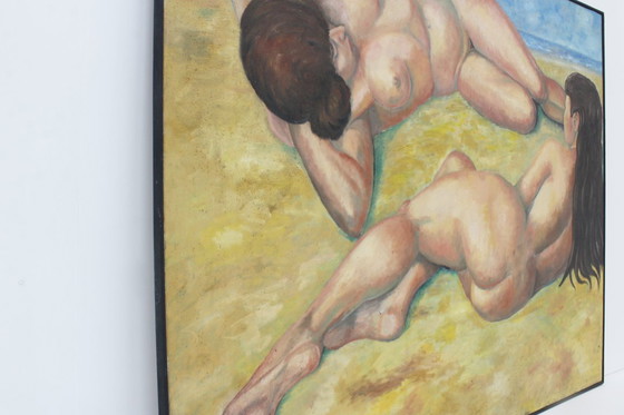 Image 1 of Dipinto d'epoca di grandi dimensioni, olio su tela - Due figure sdraiate