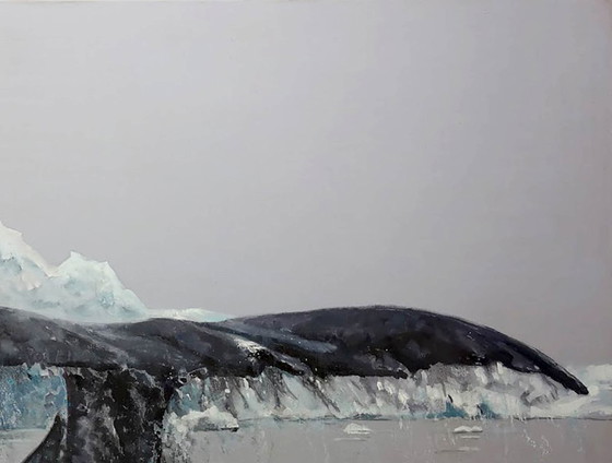 Origineel olieverfschilderij, hedendaagse kunst: zee, ijsberg, walvis zonder roeispanen (photo 6 of 7)