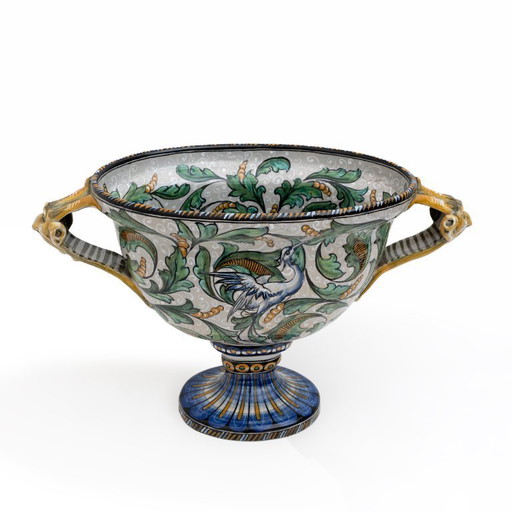 Vase à deux anses de la manufacture "Maiolica Artistica Pesarese "MAP" Italie des années 1920.