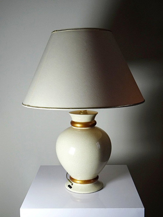Image 1 of Vintage cream-white crackled earthenware lamp, Le Dauphin, 1960s-70s, Panama