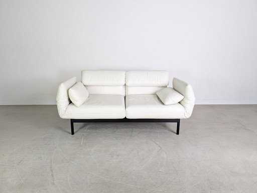 Divano originale Rolf Benz Plura in pelle a due posti beige chiaro