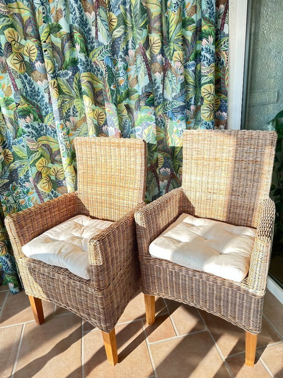 Image 1 of Armchairs in wicker and solid teak