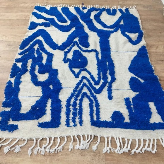 Image 1 of Berberteppich Blau – Naturfarbene Wolle, handgewebt (200×147cm)