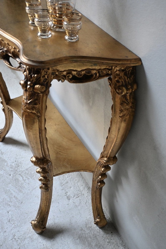 Image 1 of Wunderschöner Biscottini-Barockkonsolentisch mit Blattgold
