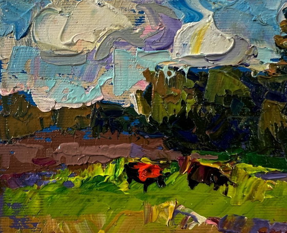 Original Oil Painting Field Day Landscape Summer Nature – Paintings & Drawings, Canvas (photo 7 of 8)