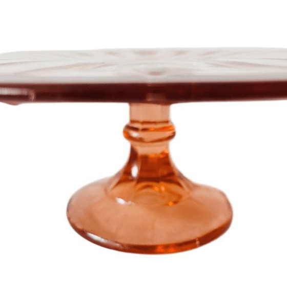 Image 1 of Soporte para tartas Art Déco de cristal rosa Verrerie de Scailmont, años 30