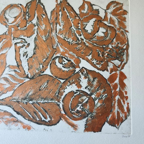 Vintage koperkleurige ets - handgeschilderd - A.Dombrowsky - 1977, Giclée Prints, Anders, Papier, Zwart (foto 4 van 7)