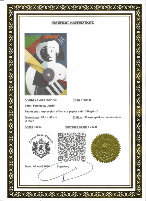 Jone Hopper - Vrouw in de tuin - Ingelijste lithografie van de kunstenaar – Litho's & Zeefdrukken, Paper (photo 6 of 7)