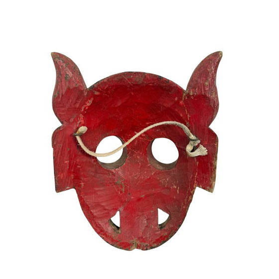 Decoratief houten masker, rood, Decoratieve objecten, Vintage (foto 5 van 5)