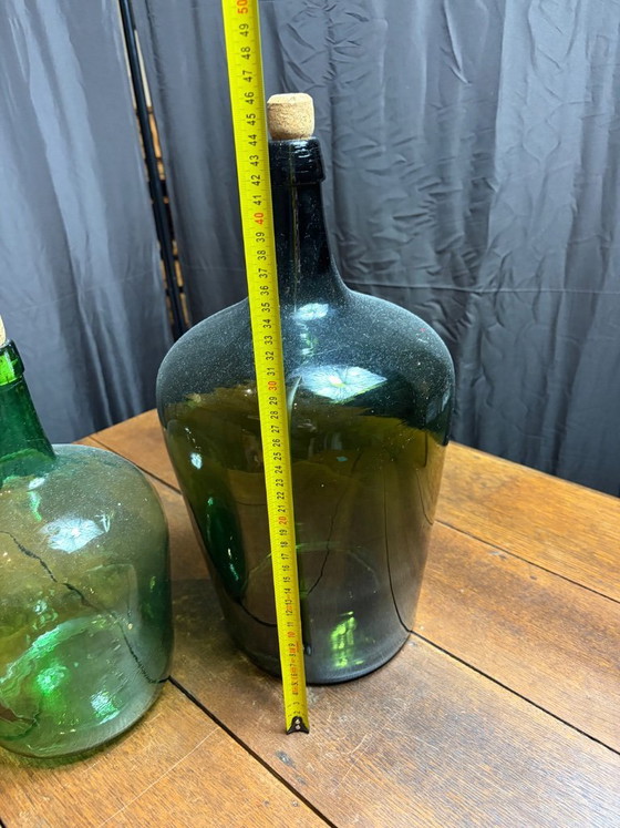 Image 1 of Set of 2 Beautiful Large Vintage Dame-Jeannes / Demijohns (Green Glass)