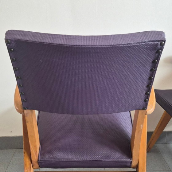 Image 1 of PAIRE DE FAUTEUILS BRIDGE VINTAGE 1950 EN HETRE PIEDS COMPAS 50S ROCKABILLY