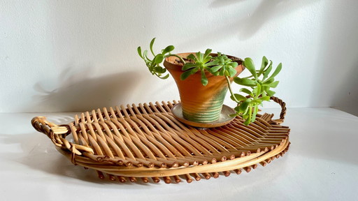 Vintage-Rattan-Präsentationstablett