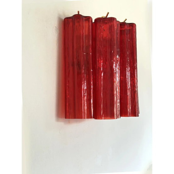 Image 1 of Paire d'appliques murales modernes en verre de Murano rouge Tronchi