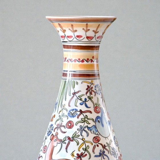 Image 1 of Große antike handgefertigte Steingutvase, signiert Coïmbra